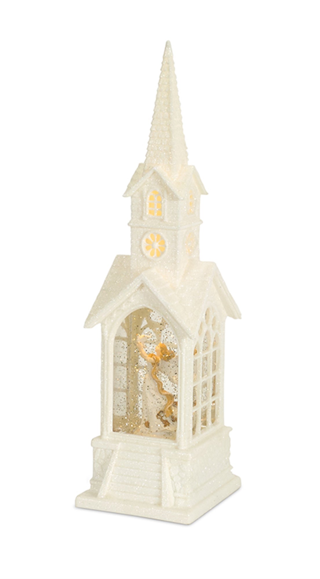 LED Snow Globe Church with Angel 16.25"H