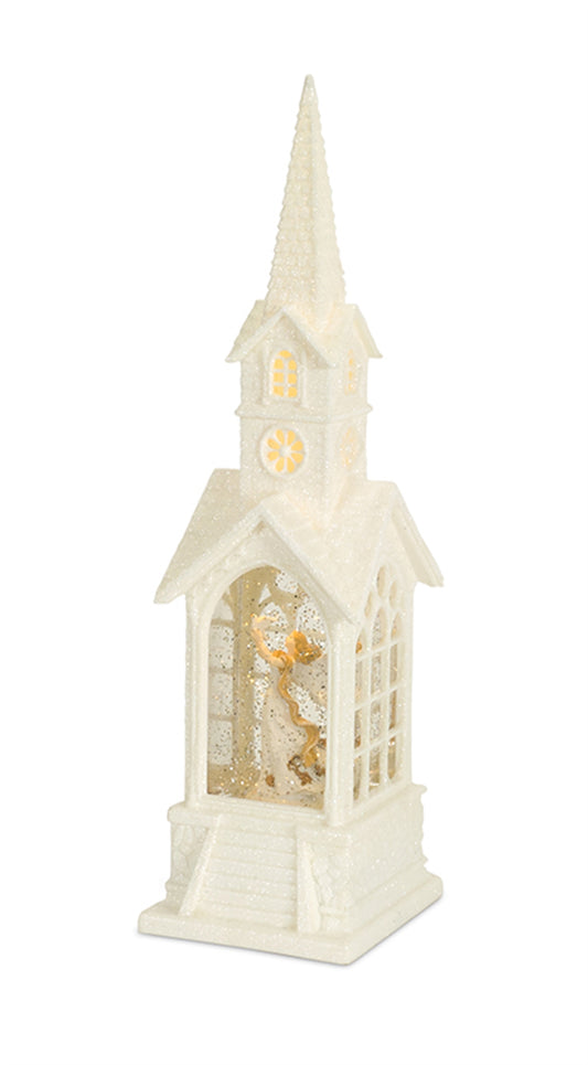 LED Snow Globe Church with Angel 16.25"H