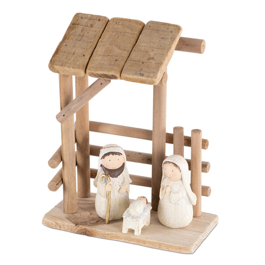 Wooden Creche Nativity Scene 9"H