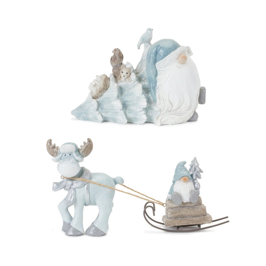 Gnome with Woodland Animals Figurine (Set of 2)