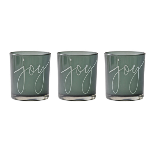 Green Glass Joy Candle Holder (Set of 3)