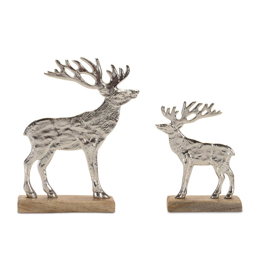 Metal Deer Silhouette with Wood Base (Set of 2)