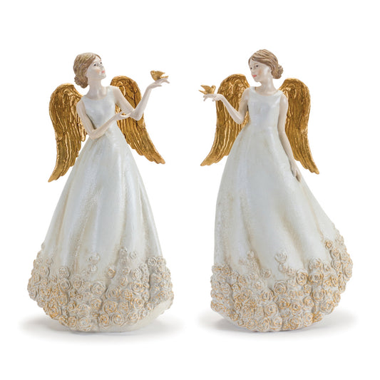 Winter Angel with Gold Rose Accents (Set of 2)