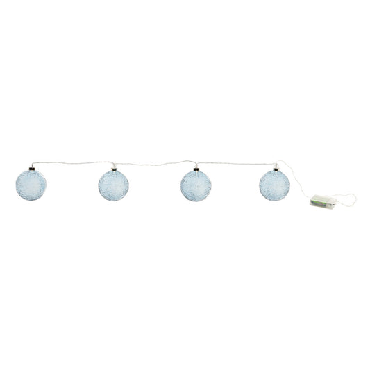 LED Blue Crackle Glass Ball Ornament String (Set of 4)