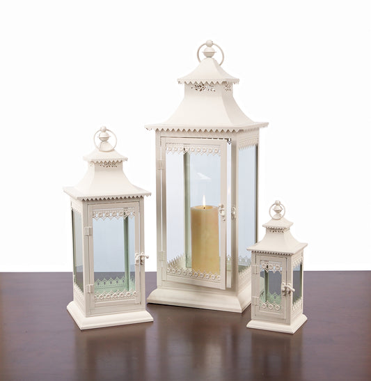 Lantern (Set of 3) 12"H, 19"H, 27.5"H Metal/Glass